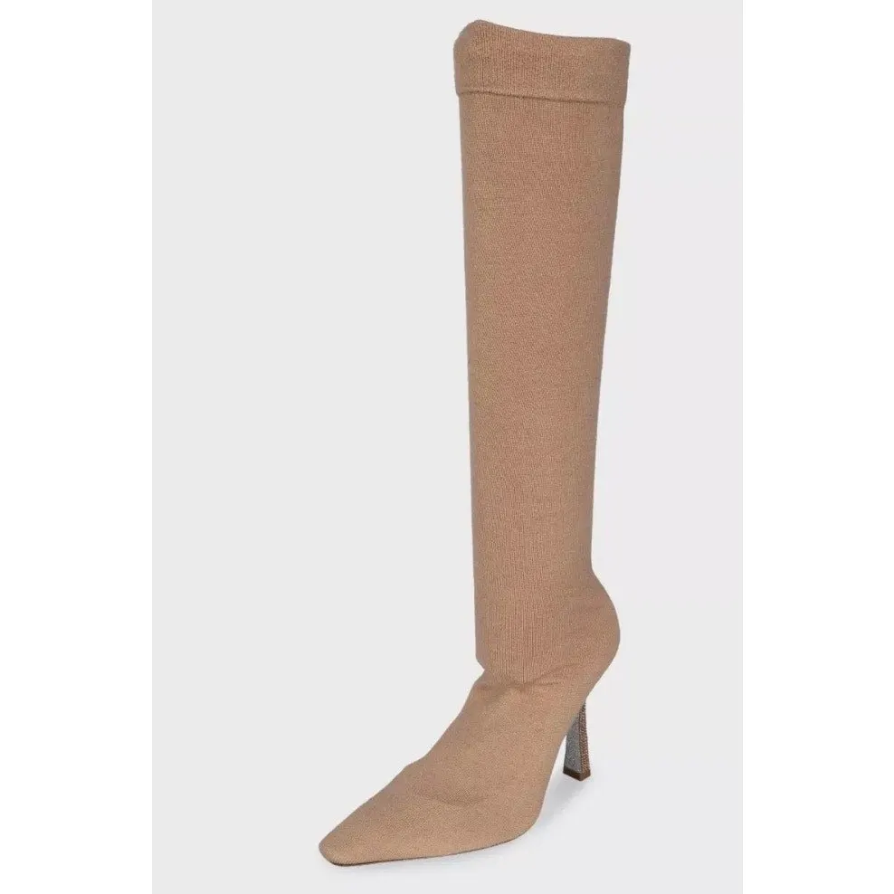 René Caovilla Beige Rhinestone Textile Boots EU 40 Pre-owned Beige Leather Good - Inside View