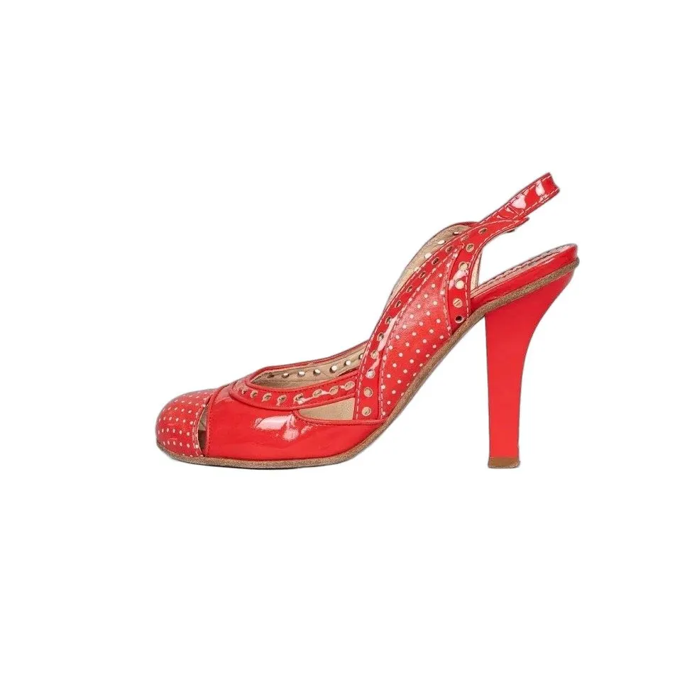 Galliano Red Polka Dot Leather Slingback Pumps EU 37 Pre-owned