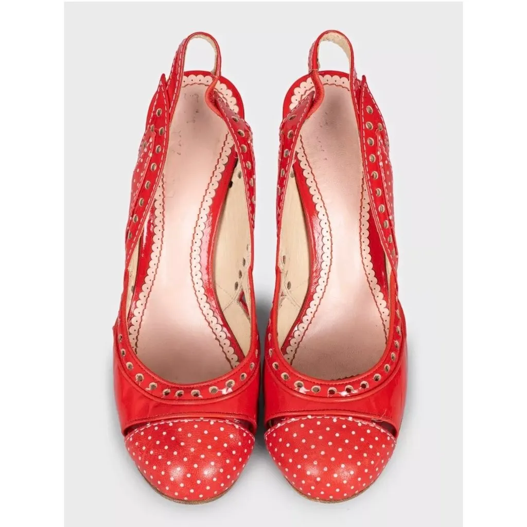 Galliano Red Polka Dot Leather Slingback Pumps EU 37 Pre-owned Red Leather Good - Back View