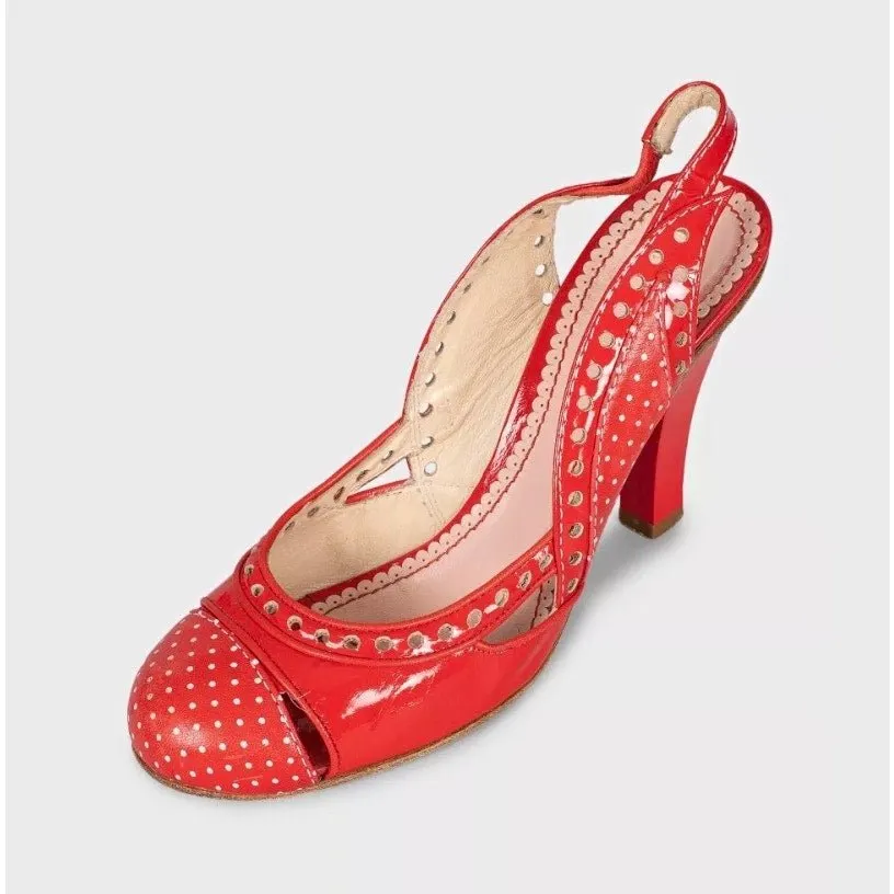 Galliano Red Polka Dot Leather Slingback Pumps EU 37 Pre-owned Red Leather Good - Inside View