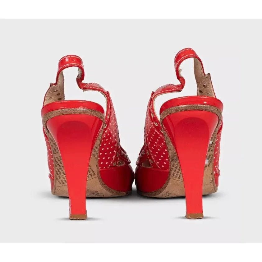 Galliano Red Polka Dot Leather Slingback Pumps EU 37 Pre-owned Red Leather Good - Model View