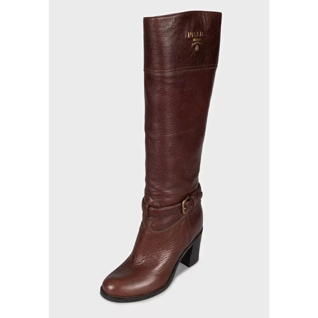 PRADA Brown Leather Logo Boots - EU 37 Pre-owned Brown Leather Good - Inside View