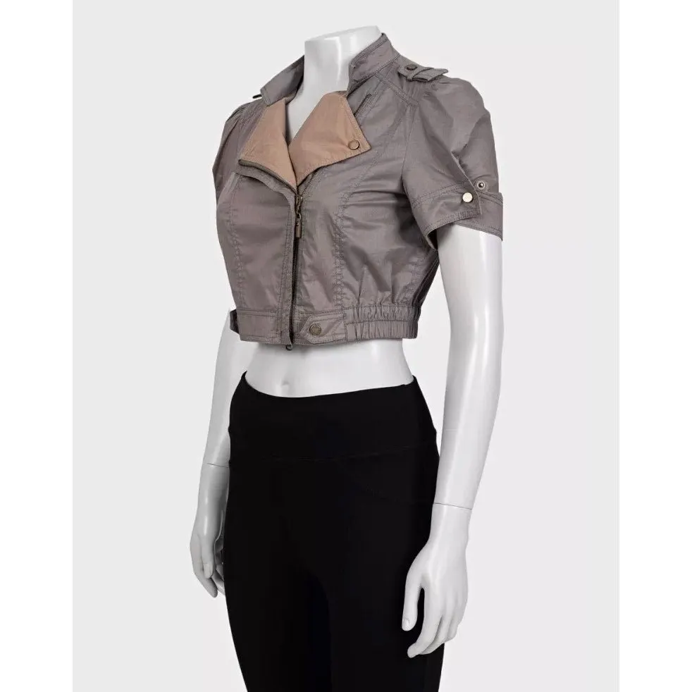 Brunello Cucinelli Brown Cropped Cotton Jacket - Size S Pre-owned Brown Cotton Good - Back View