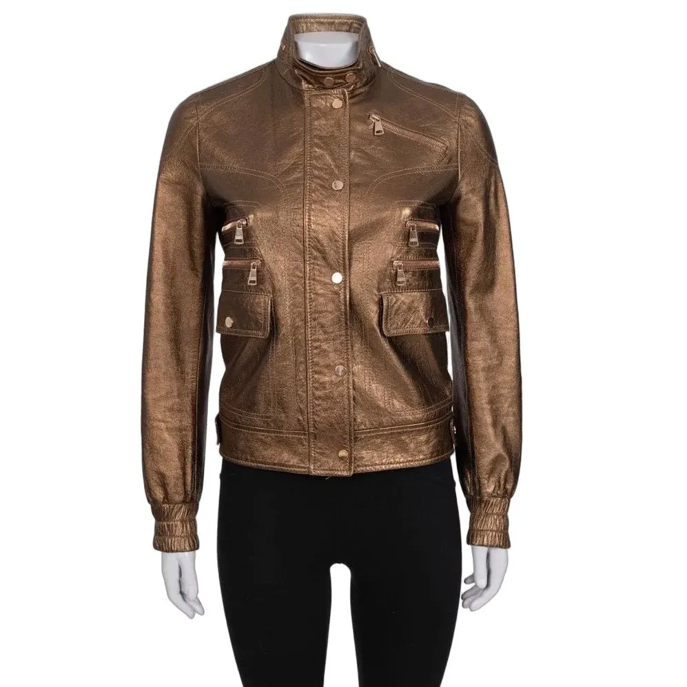 Dolce & Gabbana Brown Leather Jacket with Patch Pockets IT 40 / S Pre-owned