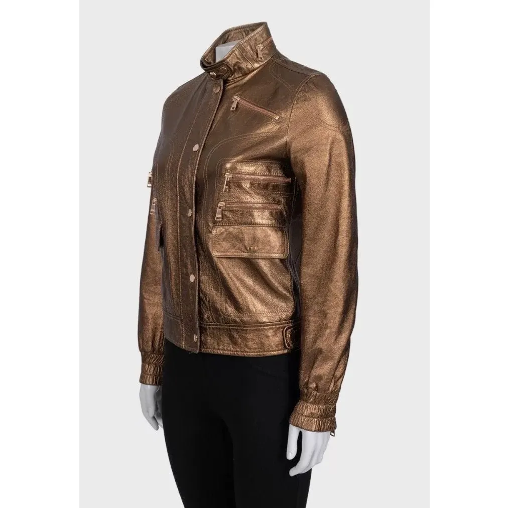 Dolce & Gabbana Brown Leather Jacket with Patch Pockets IT 40 / S Pre-owned Brown Leather Good - Back View