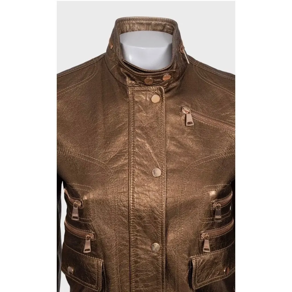 Dolce & Gabbana Brown Leather Jacket with Patch Pockets IT 40 / S Pre-owned Brown Leather Good - Model View