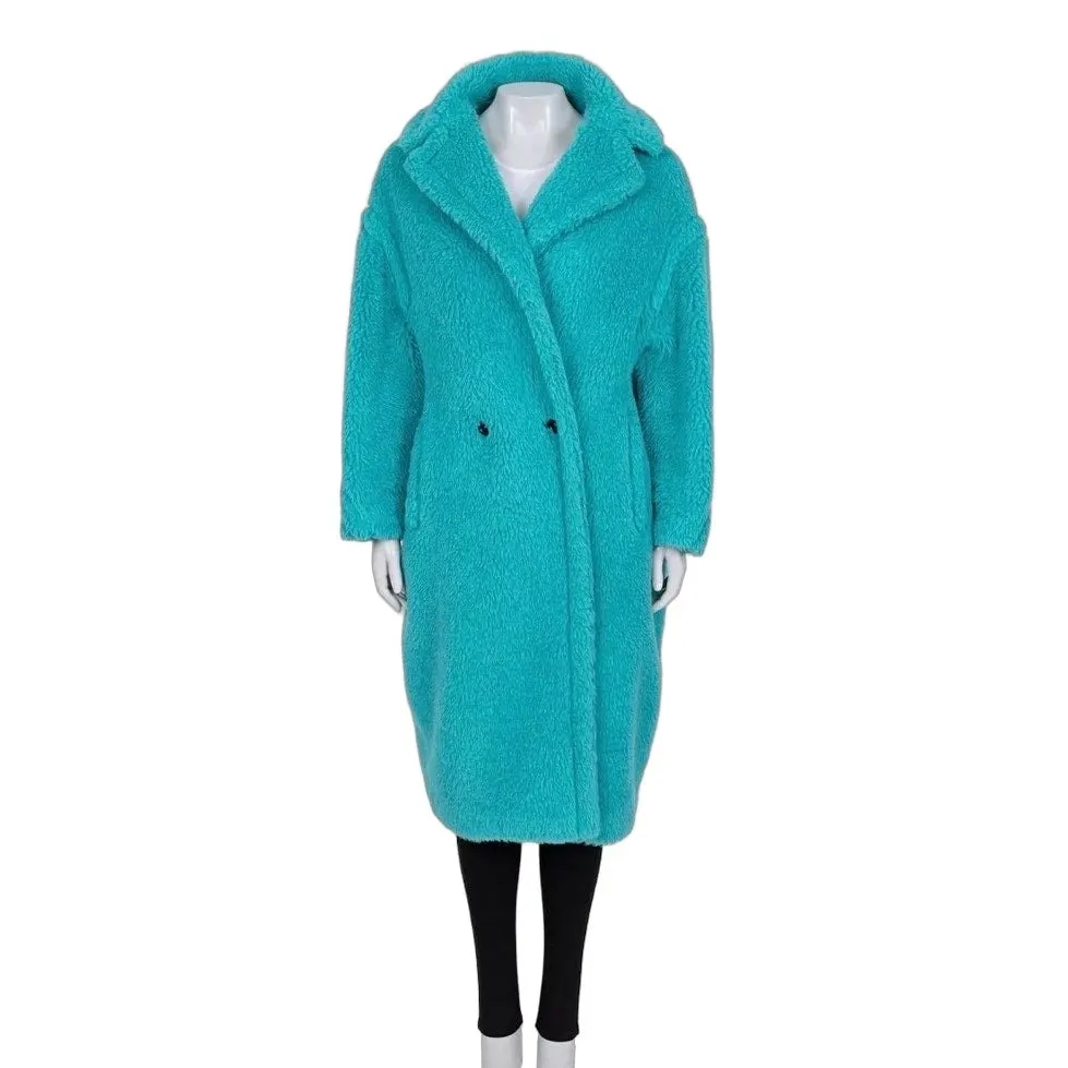 Max Mara Teddy Bear Oversized Light Blue Alpaca & Silk Coat, Size S Pre-owned