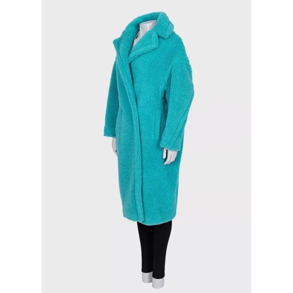Max Mara Teddy Bear Oversized Light Blue Alpaca & Silk Coat, Size S Pre-owned Blue Silk Good - Back View