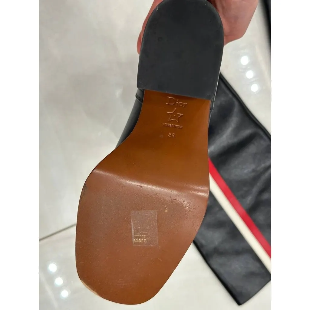 Christian Dior Stunning Diorider Black Leather Knee-High Boots EU 38 Pre-owned Black Leather Good - Inside View