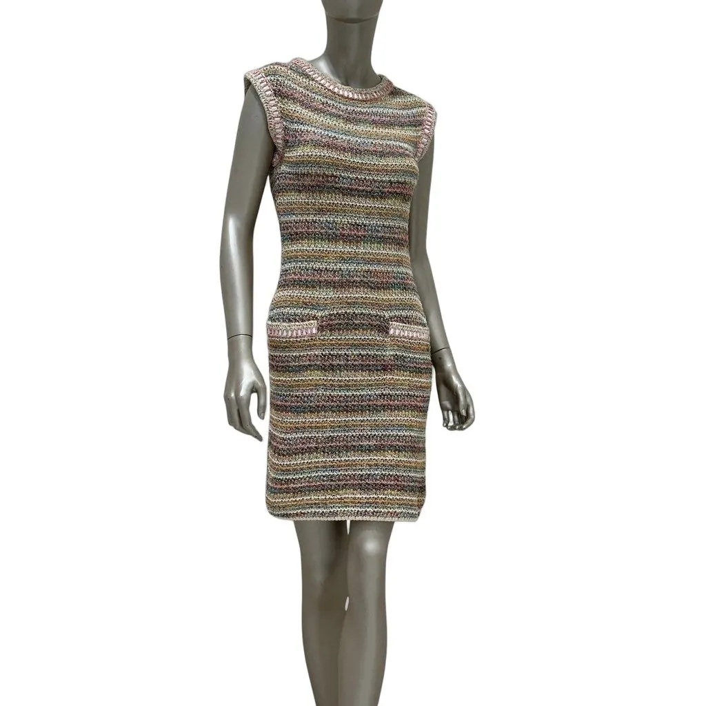 Chanel 17C Cuba Collection Multicolor Knit Dress Sz.34 Pre-owned MultiColor Cotton Good - Front View