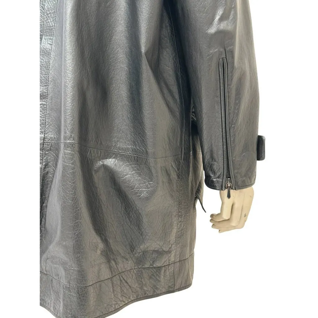 Chanel Vintage Black Leather Bouclé Trim Jacket Sz. 42-44 Pre-owned Black Leather Good - Inside View