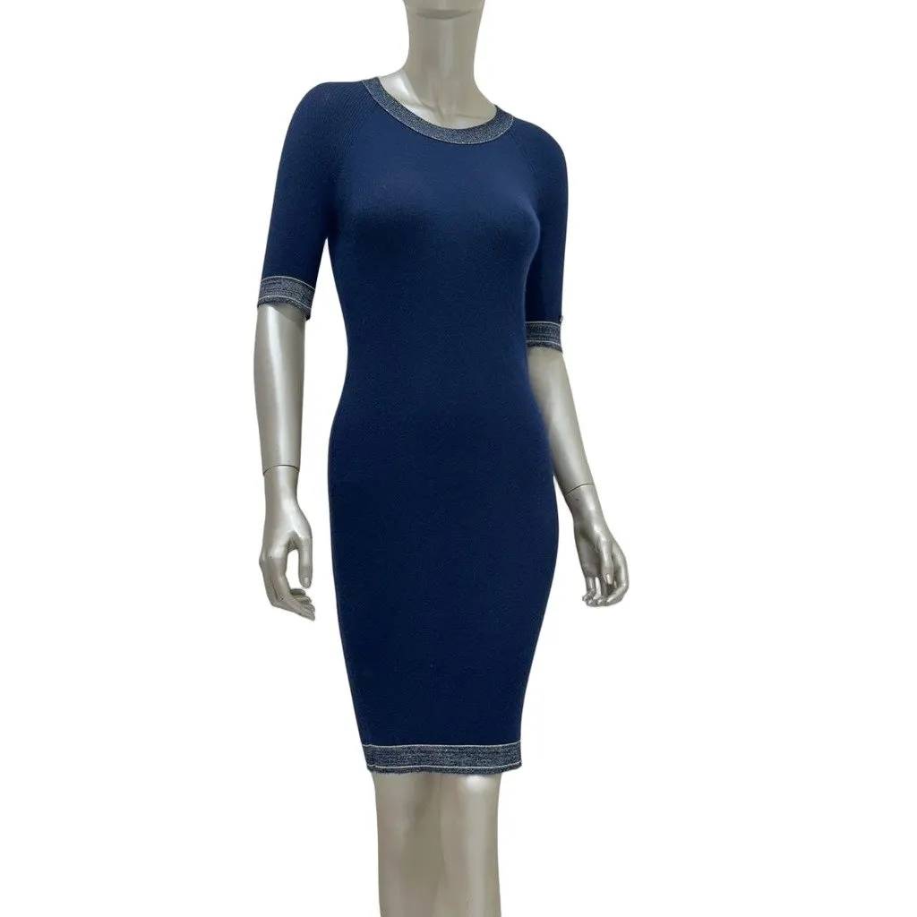 Chanel Karl Lagerfeld Navy Cashmere Knit Dress Sz.38 Pre-owned Navy Wool Good - Front View
