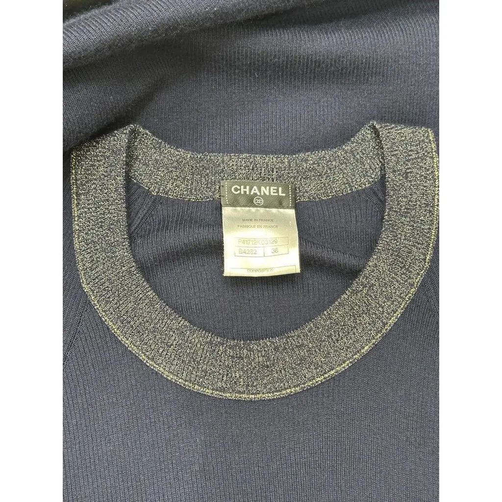 Chanel Karl Lagerfeld Navy Cashmere Knit Dress Sz.38 Pre-owned Navy Wool Good - Back View