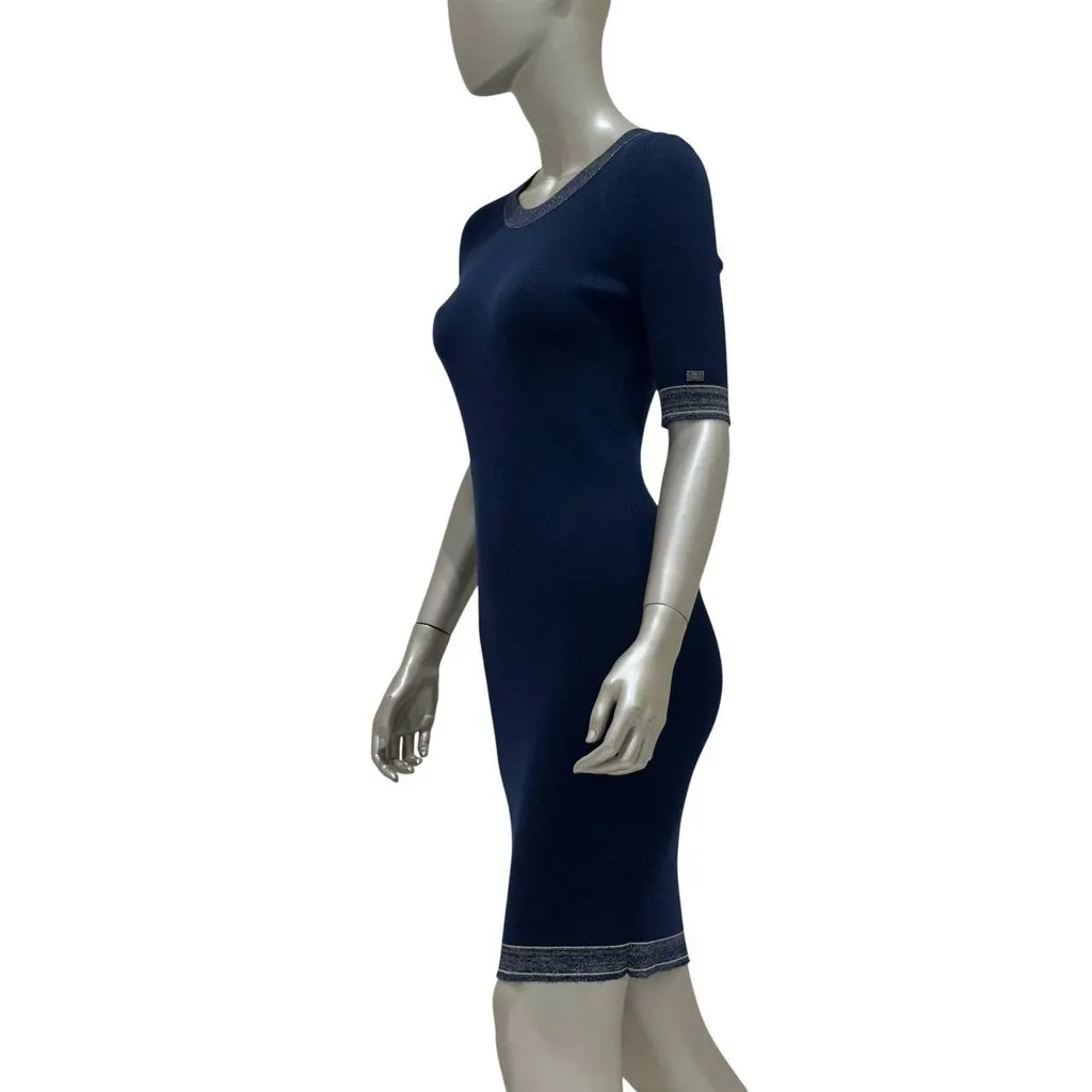Chanel Karl Lagerfeld Navy Cashmere Knit Dress Sz.38 Pre-owned Navy Wool Good - Inside View
