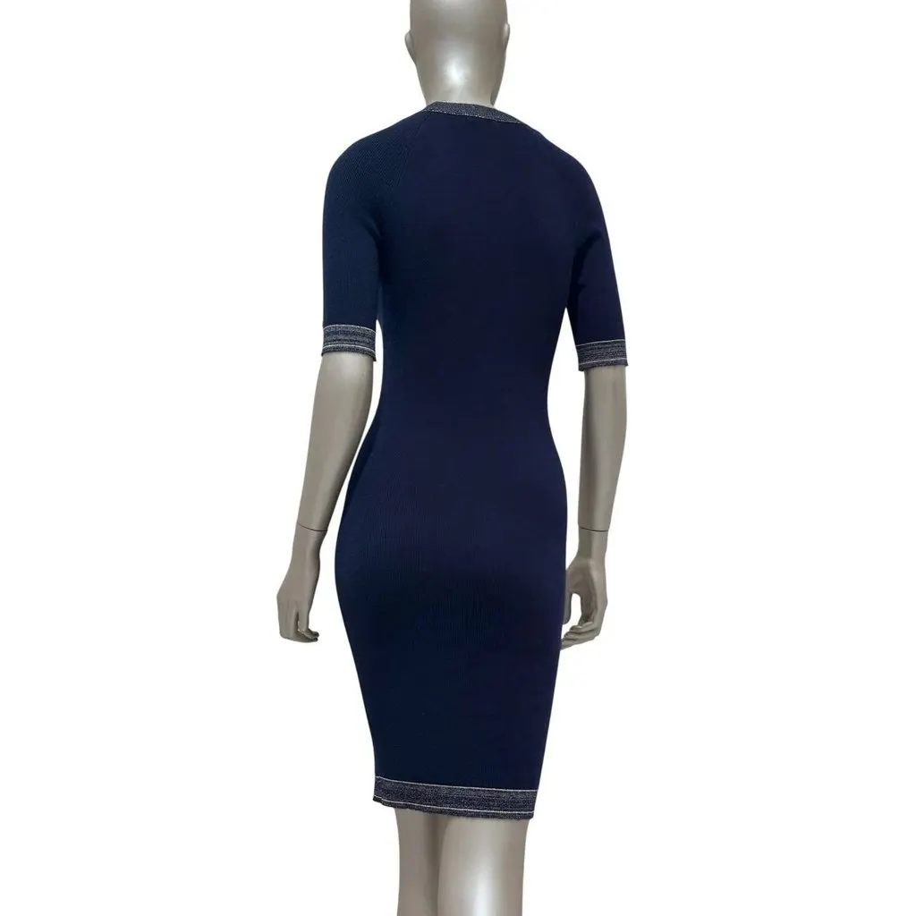 Chanel Karl Lagerfeld Navy Cashmere Knit Dress Sz.38 Pre-owned Navy Wool Good - Model View