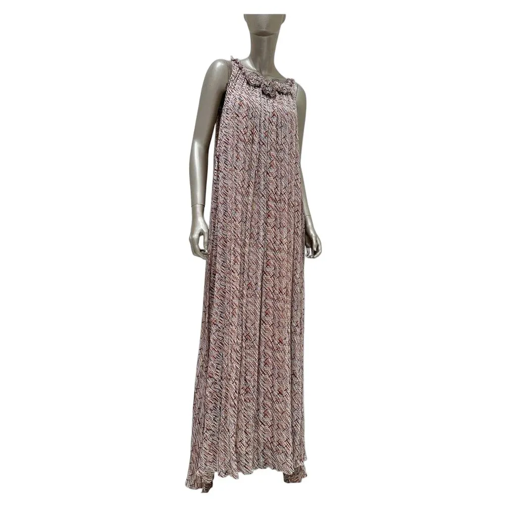 Chanel 2010 Silk Art Print Maxi Dress Sz.36 Pre-owned Burgundy Silk Good - Front View