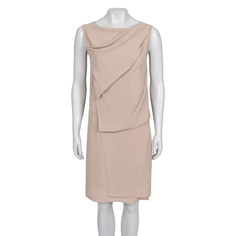 Brunello Cucinelli Brown Silk Draped Sleeveless Dress M Pre-owned Brown Silk Good - Front View