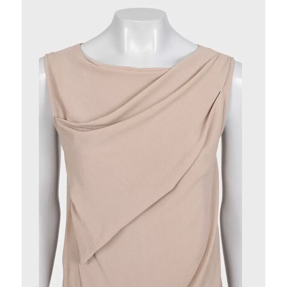 Brunello Cucinelli Brown Silk Draped Sleeveless Dress M Pre-owned Brown Silk Good - Model View