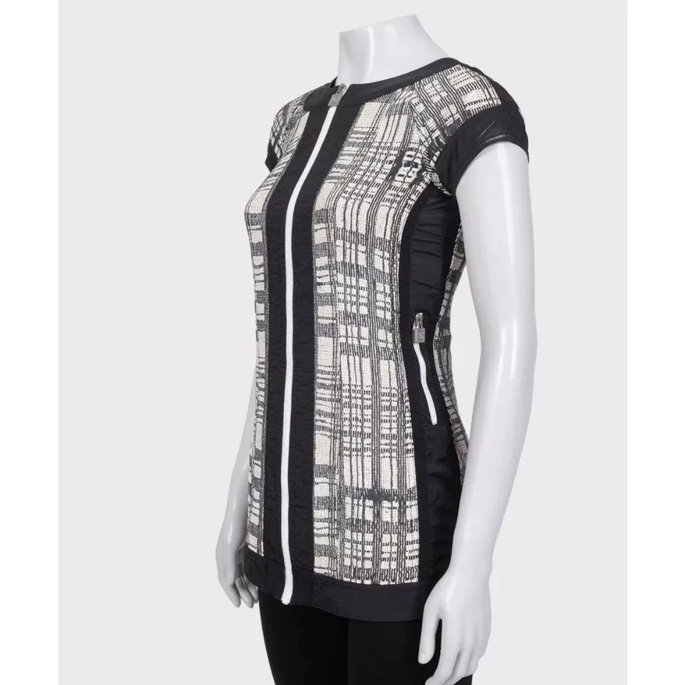 Chanel Vintage Black & White Short Sleeve Zip Cardigan FR 34 / XS Preo-wned Black Cotton Good - Back View