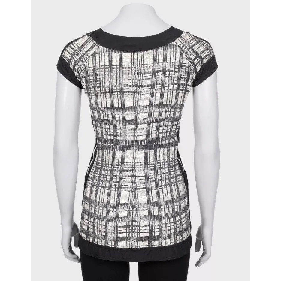 Chanel Vintage Black & White Short Sleeve Zip Cardigan FR 34 / XS Preo-wned Black Cotton Good - Inside View