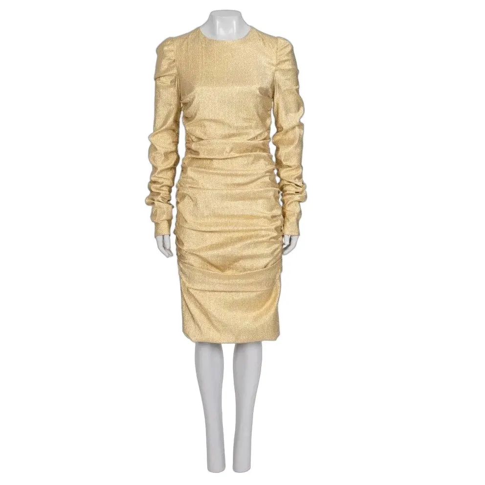 Dolce & Gabbana Gold Draped Fitted Dress - IT 46 / XL Pre-owned