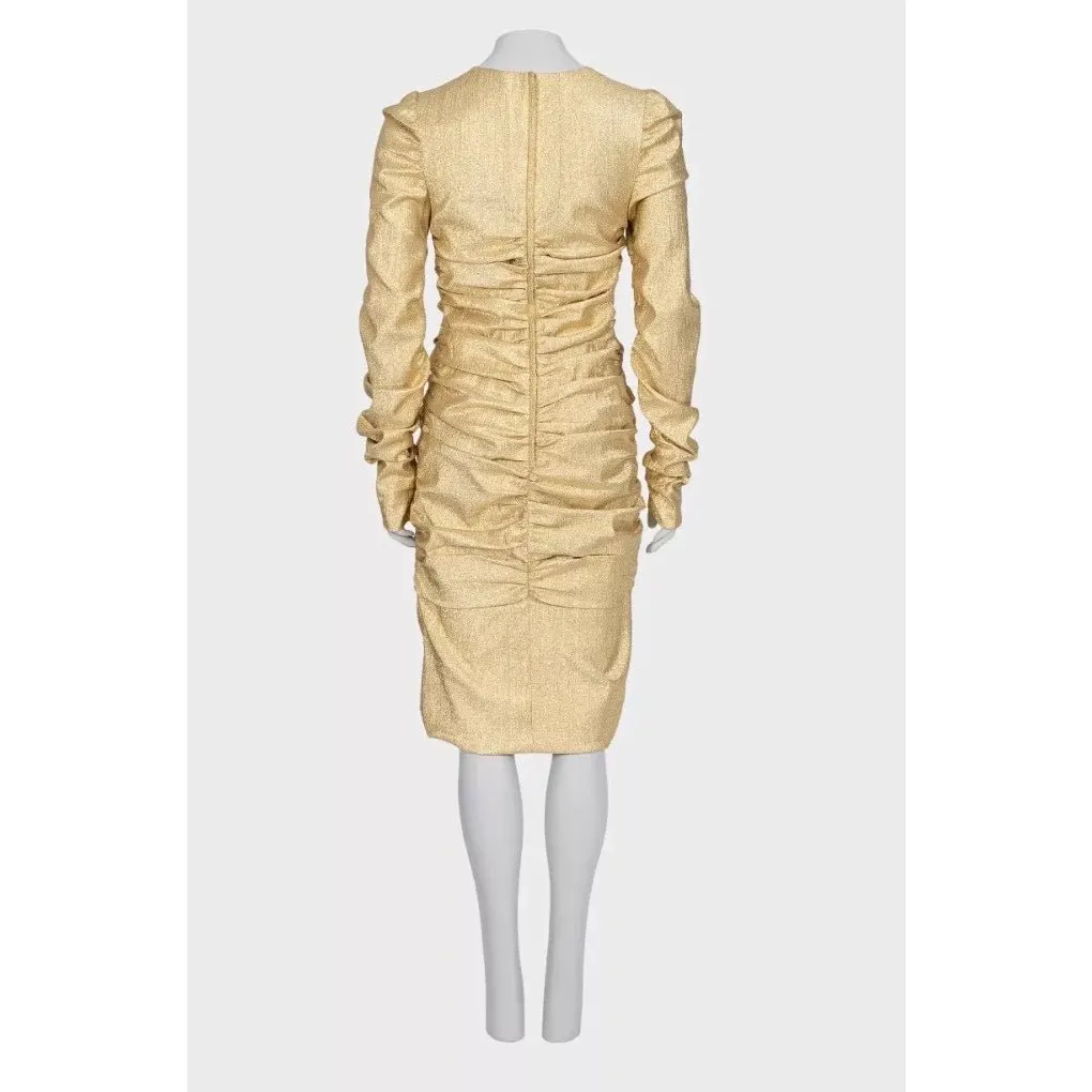 Dolce & Gabbana Gold Draped Fitted Dress - IT 46 / XL Pre-owned Gold Cotton Good - Inside View