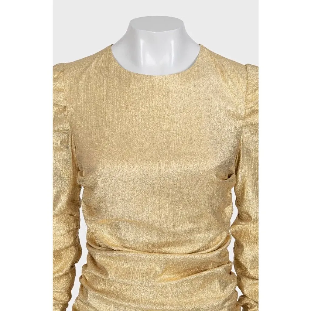 Dolce & Gabbana Gold Draped Fitted Dress - IT 46 / XL Pre-owned Gold Cotton Good - Model View