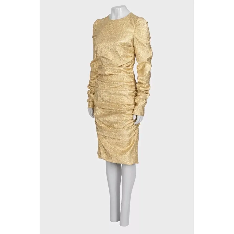 Dolce & Gabbana Gold Draped Fitted Dress - IT 46 / XL Pre-owned Gold Cotton Good - Box View