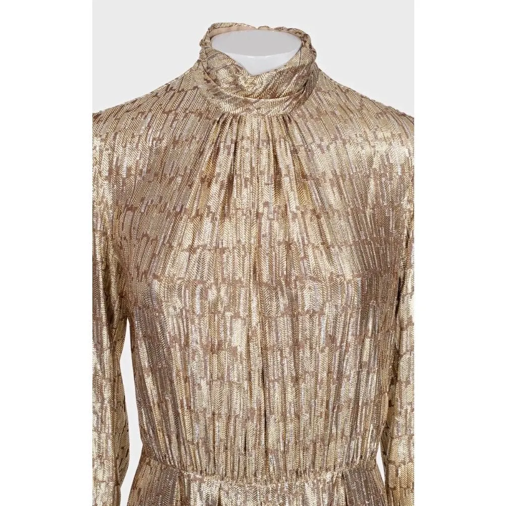 Celine NWOT Celine Gold Metallic Silk Fitted Jumpsuit EU 40/L Pre-owned Gold Silk Never worn - Back View