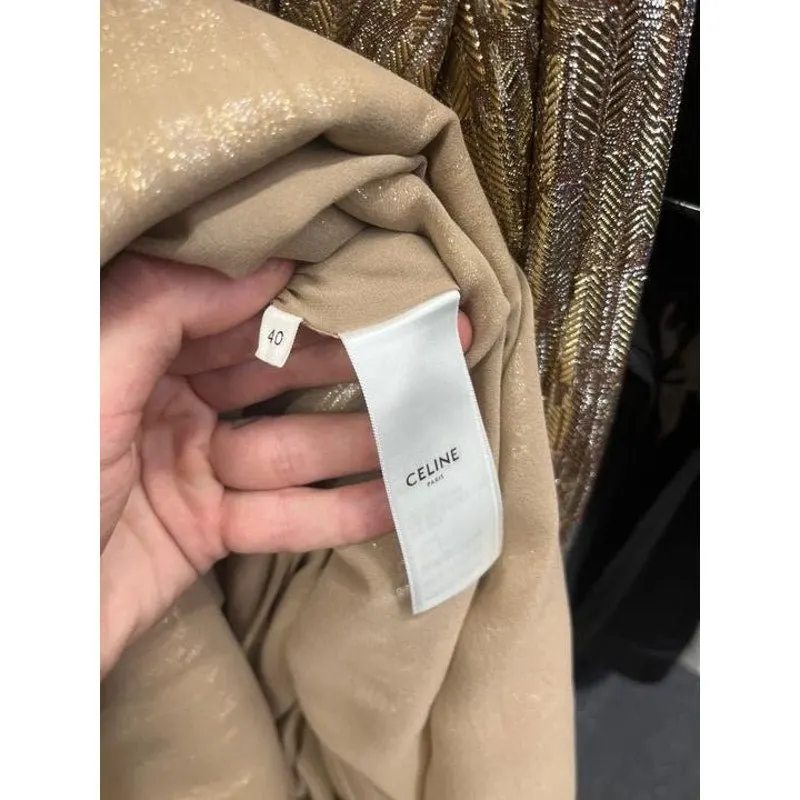 Celine NWOT Celine Gold Metallic Silk Fitted Jumpsuit EU 40/L Pre-owned Gold Silk Never worn - Box View
