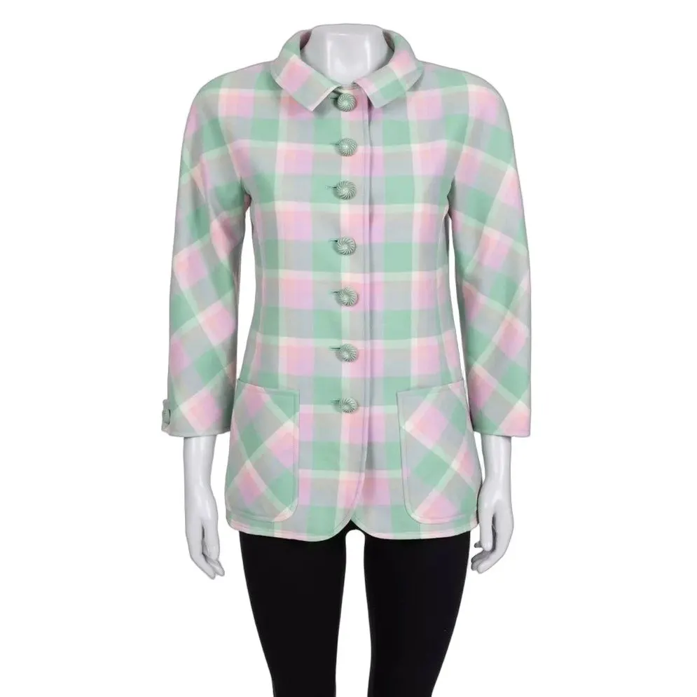 Valentino Boutique Green Plaid Cropped Coat US 6 / M Pre-owned