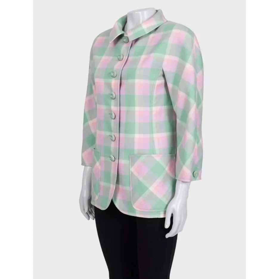 Valentino Boutique Green Plaid Cropped Coat US 6 / M Pre-owned Green Good - Back View