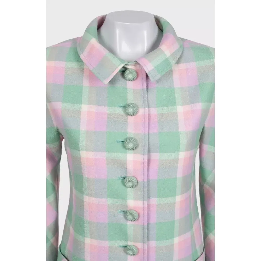 Valentino Boutique Green Plaid Cropped Coat US 6 / M Pre-owned Green Good - Model View