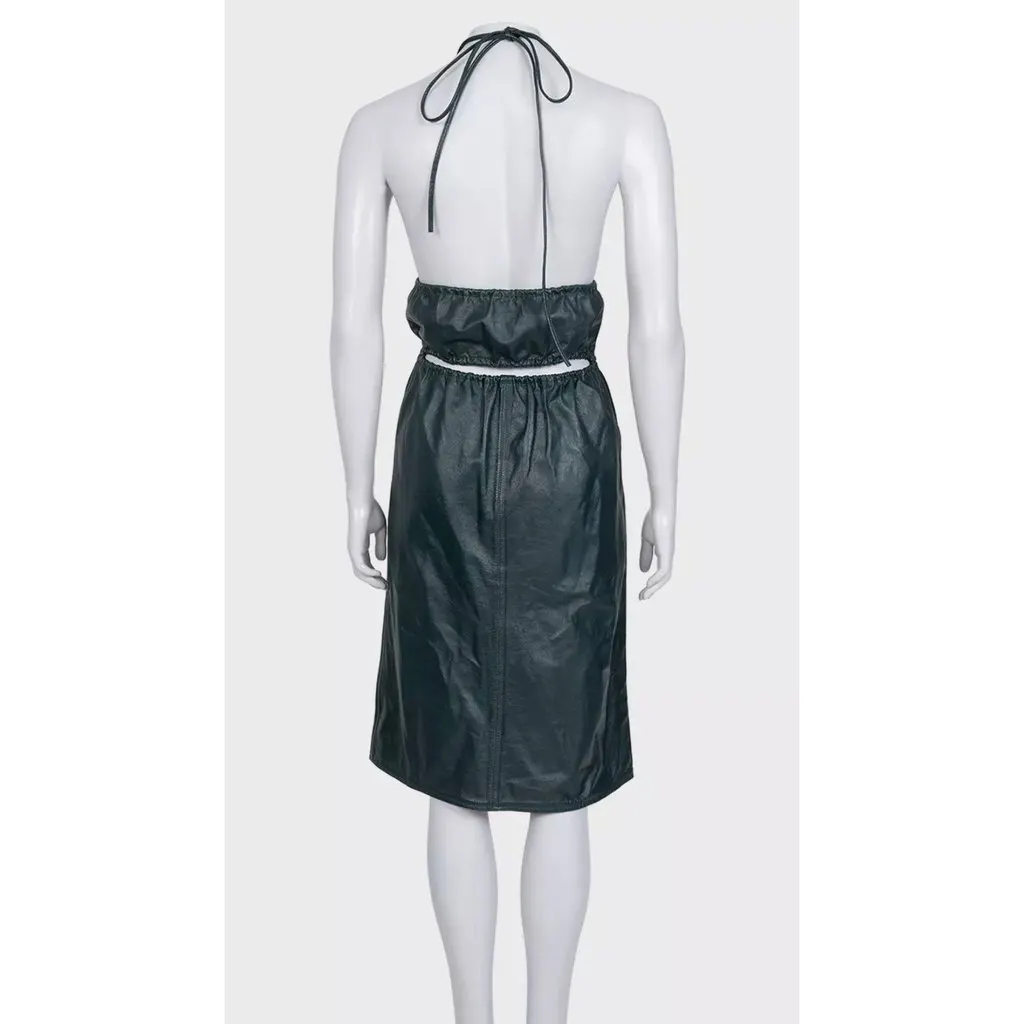 Bottega Veneta Green Leather Fitted Dress Sz.40 Pre-owned Green Leather Good - Inside View