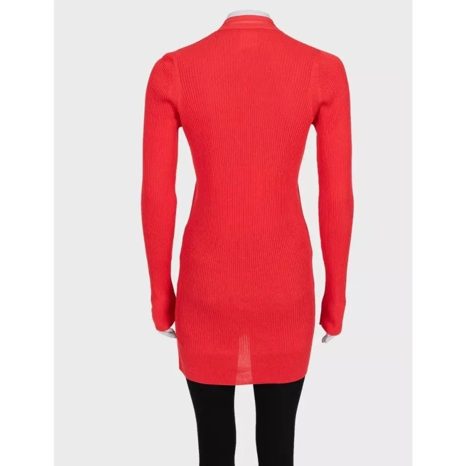 Chanel Red Silk Cotton Blend Fitted Long Cardigan FR 38 M Pre-owned Red Silk Good - Inside View