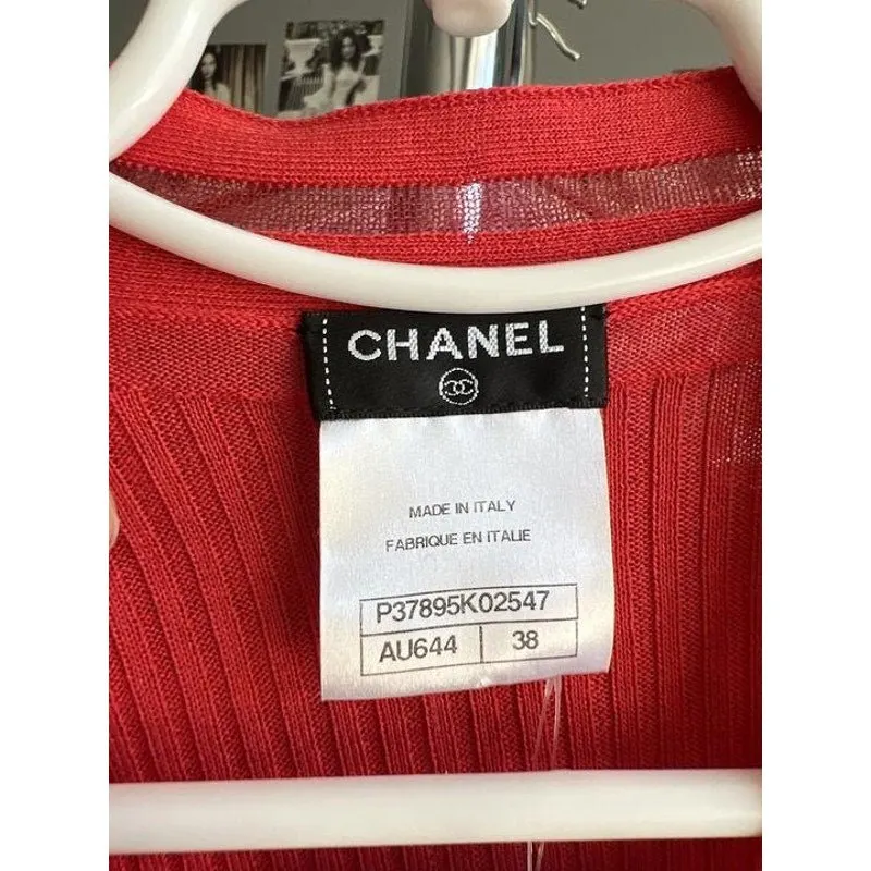 Chanel Red Silk Cotton Blend Fitted Long Cardigan FR 38 M Pre-owned Red Silk Good - Box View