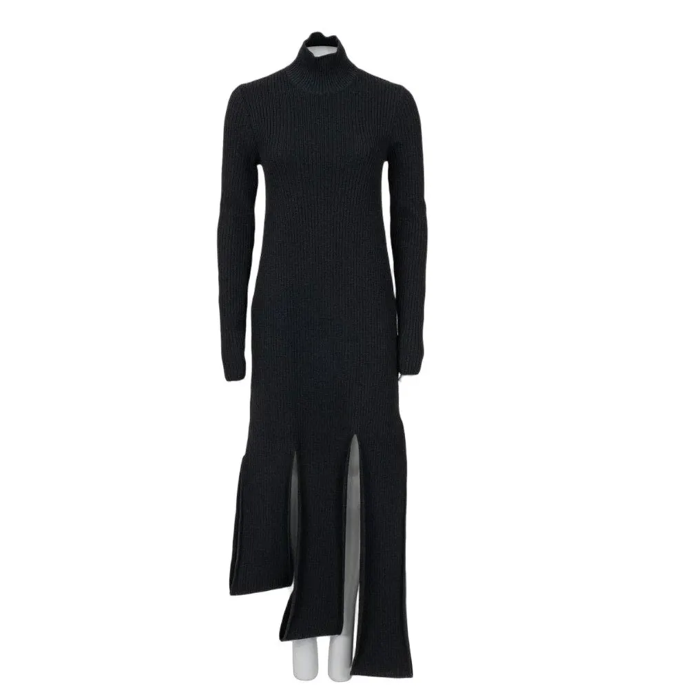 Bottega Veneta Black Asymmetric Wool Maxi Dress Size L pre-owned