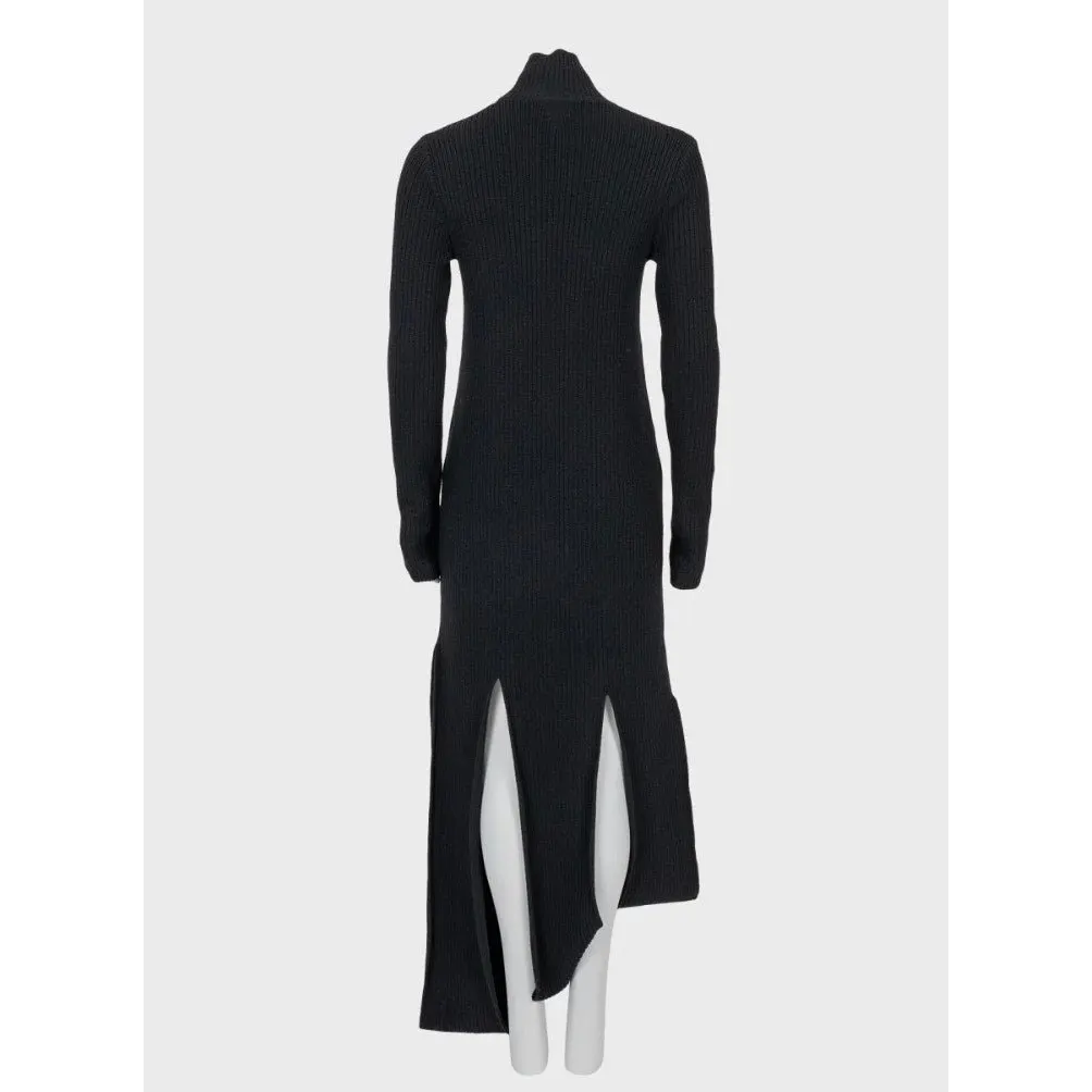 Bottega Veneta Black Asymmetric Wool Maxi Dress Size L pre-owned Black Wool Good - Inside View