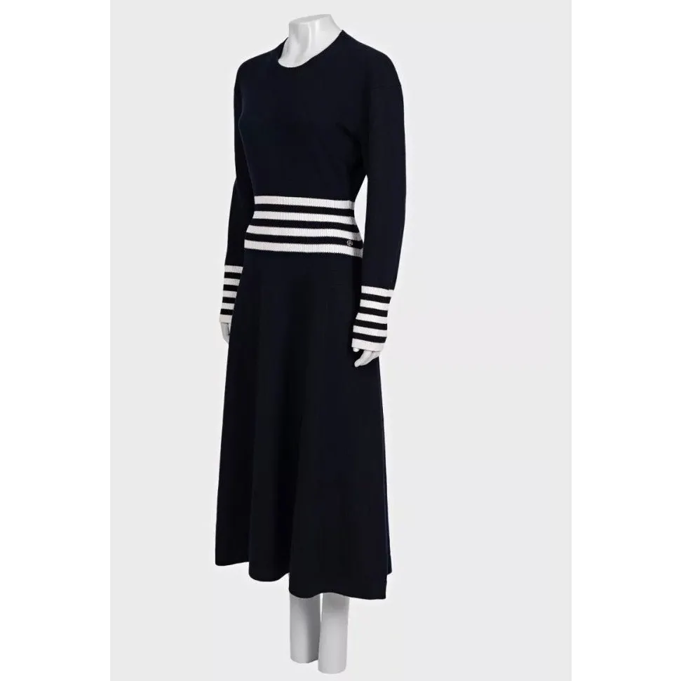 Chanel Fall 2016 Cashmere Knit Striped Maxi Dress Sz.48/4XL Pre-owned White Wool Good - Back View