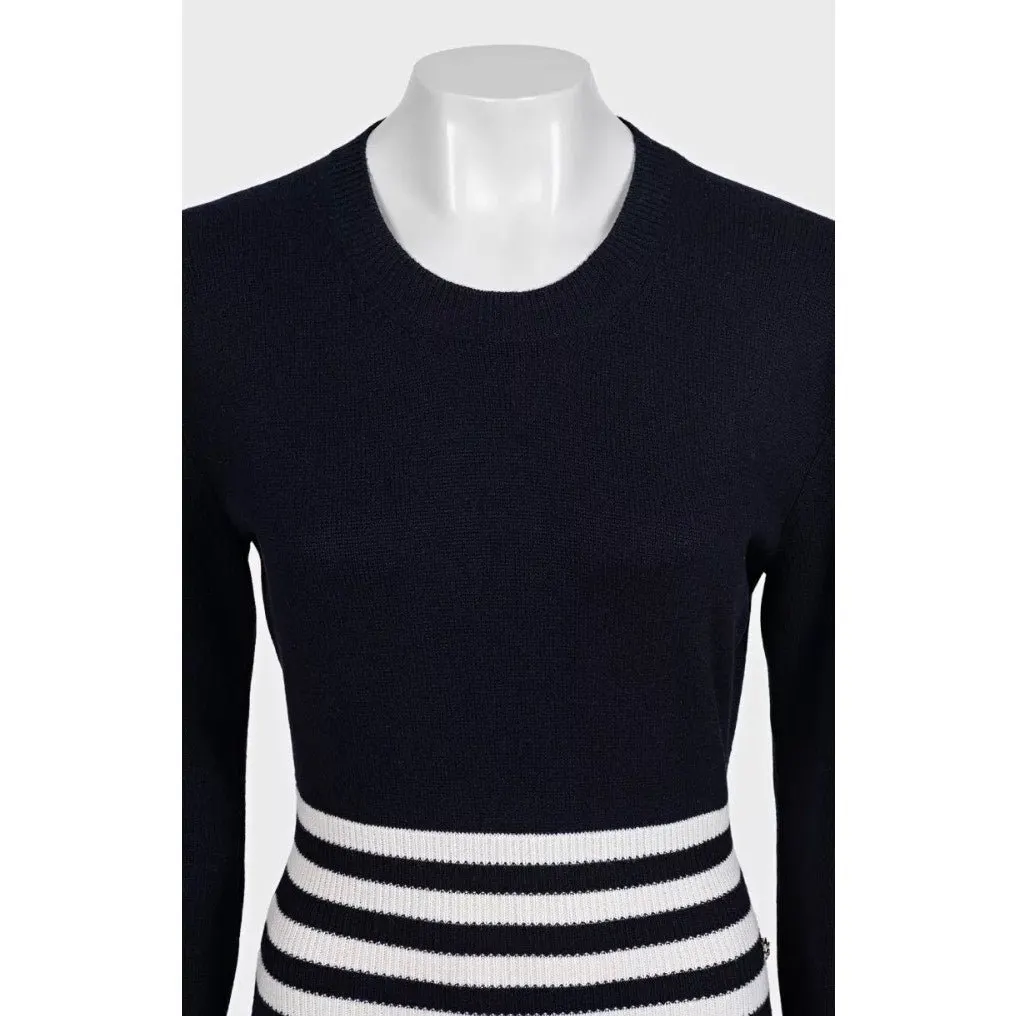 Chanel Fall 2016 Cashmere Knit Striped Maxi Dress Sz.48/4XL Pre-owned White Wool Good - Model View
