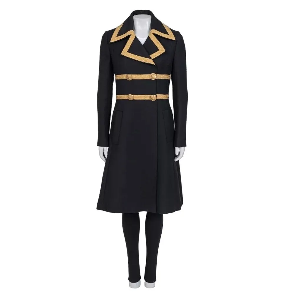 Dolce & Gabbana Black Virgin Wool Fitted Long Coat Pre-owned