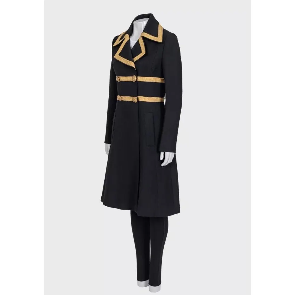 Dolce & Gabbana Black Virgin Wool Fitted Long Coat Pre-owned Black Wool Good - Back View