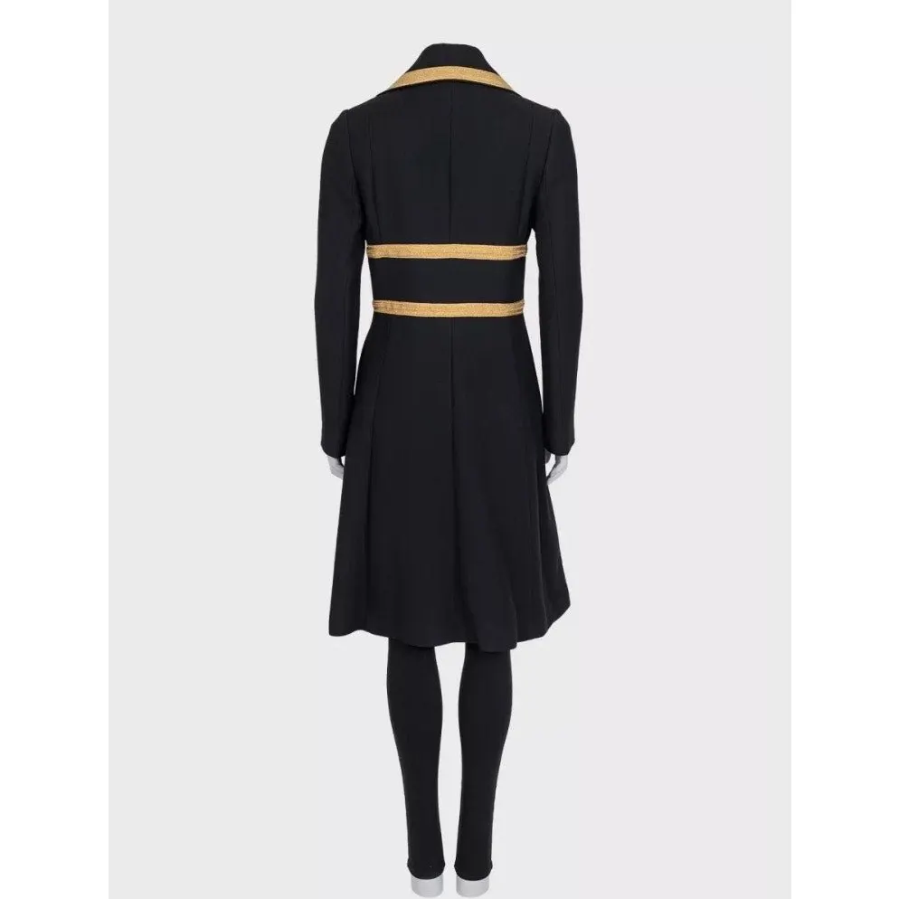 Dolce & Gabbana Black Virgin Wool Fitted Long Coat Pre-owned Black Wool Good - Inside View
