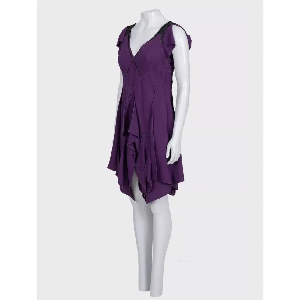 Louis Vuitton Purple Asymmetrical Draped Dress - Size M Pre-owned Purple Good - Back View