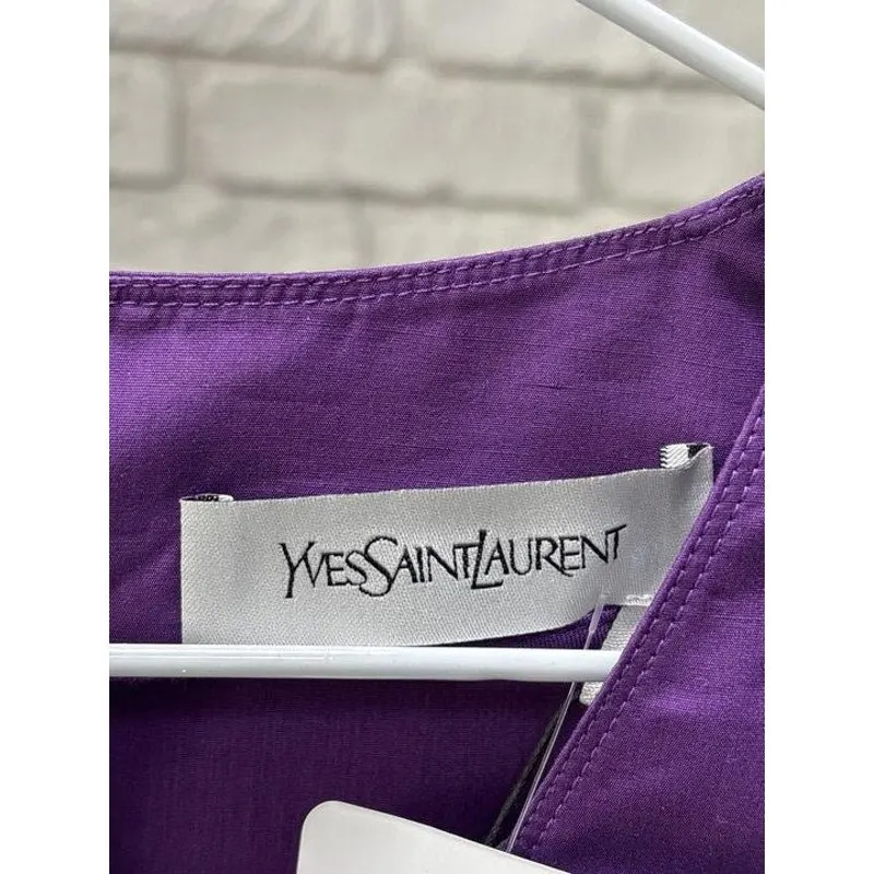 Yves Saint Laurent NWT Vintage YSL Purple Cotton Silk Fitted Dress  FR 38 M Pre-owned Purple Cotton Never worn, with tag - Box View