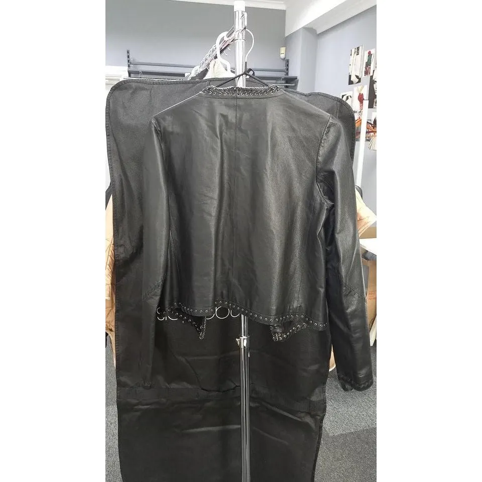 Roberto Cavalli Black Leather Lace-Up Cropped Jacket IT 42/M Pre-owned Black Leather Good - Box View