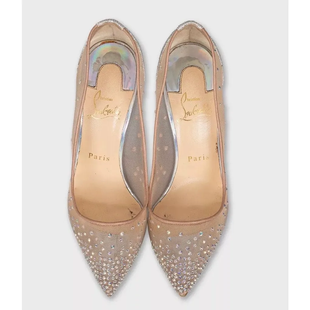 Christian Louboutin Beige Crystal Mesh Pumps - Size 37.5 Pre-owned Beige Leather Good - Back View