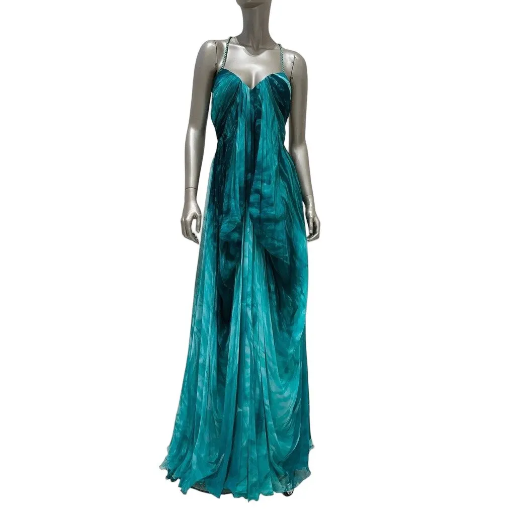 Zuhair Murad Silk Maxi Evening Gown Emerald Green IT 42 Pre-owned