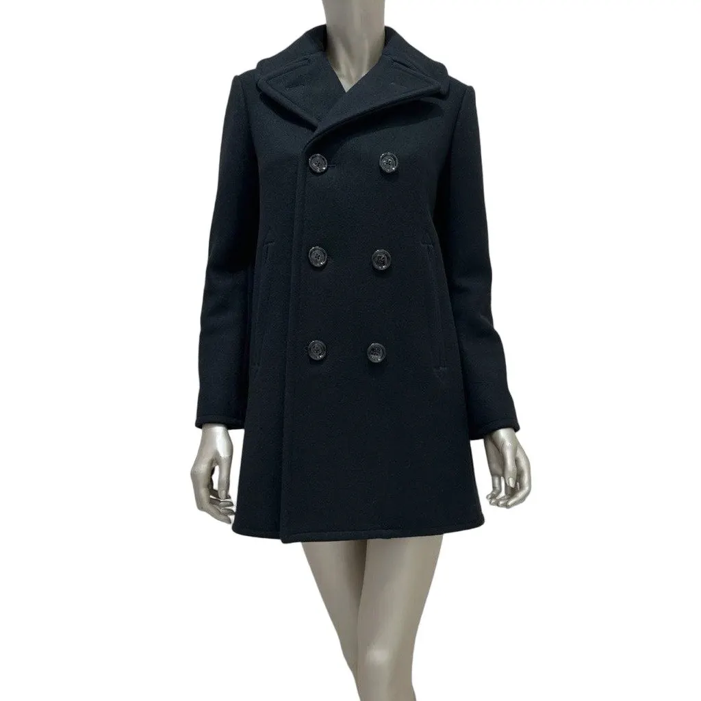 Celine Black Double-Breasted Wool Coat, Size 38 Pre-owned Black Wool Good - Front View
