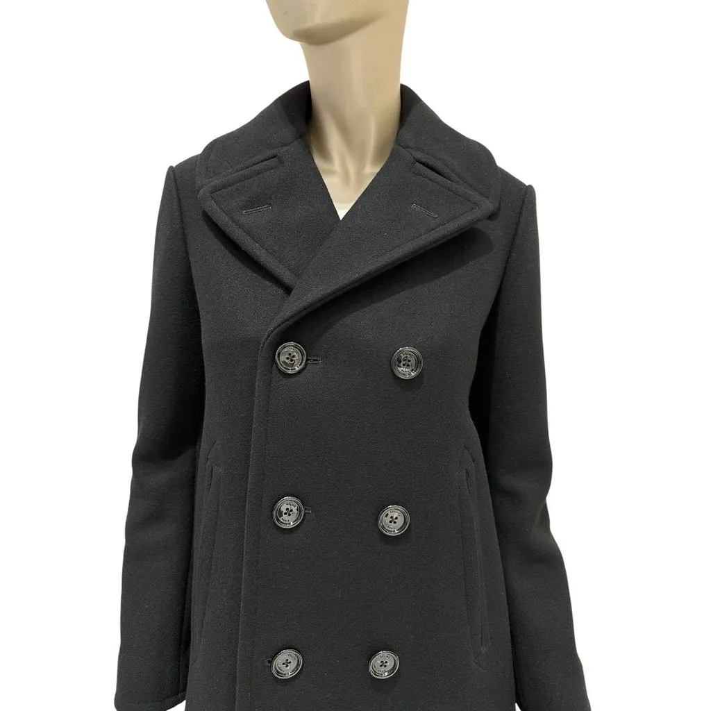 Celine Black Double-Breasted Wool Coat, Size 38 Pre-owned Black Wool Good - Back View